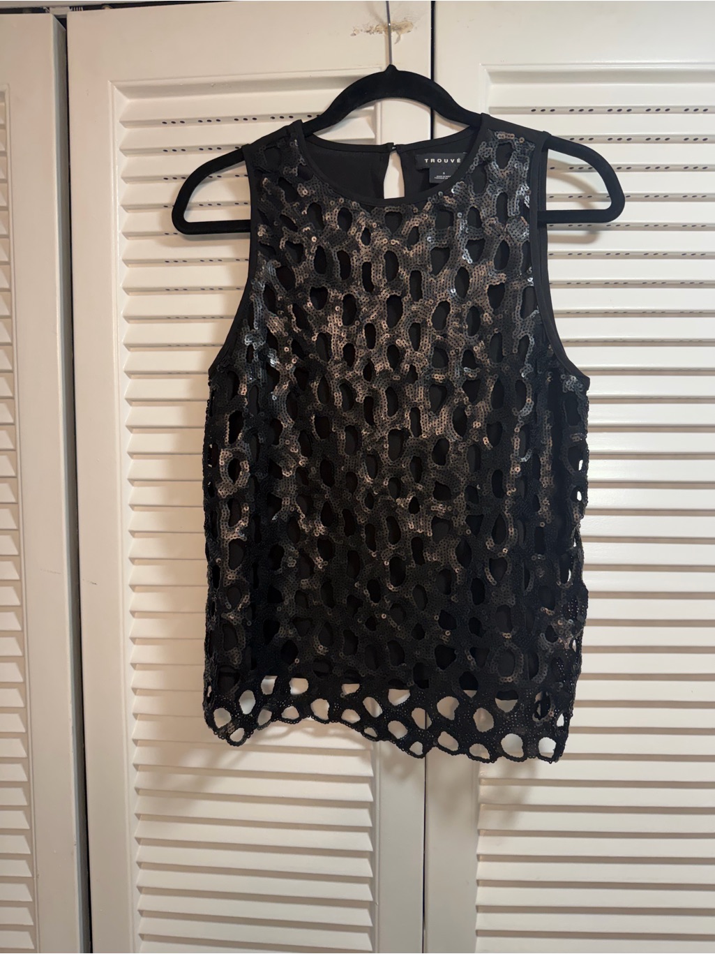Trouv Black Sequin Cutout Tank Top
